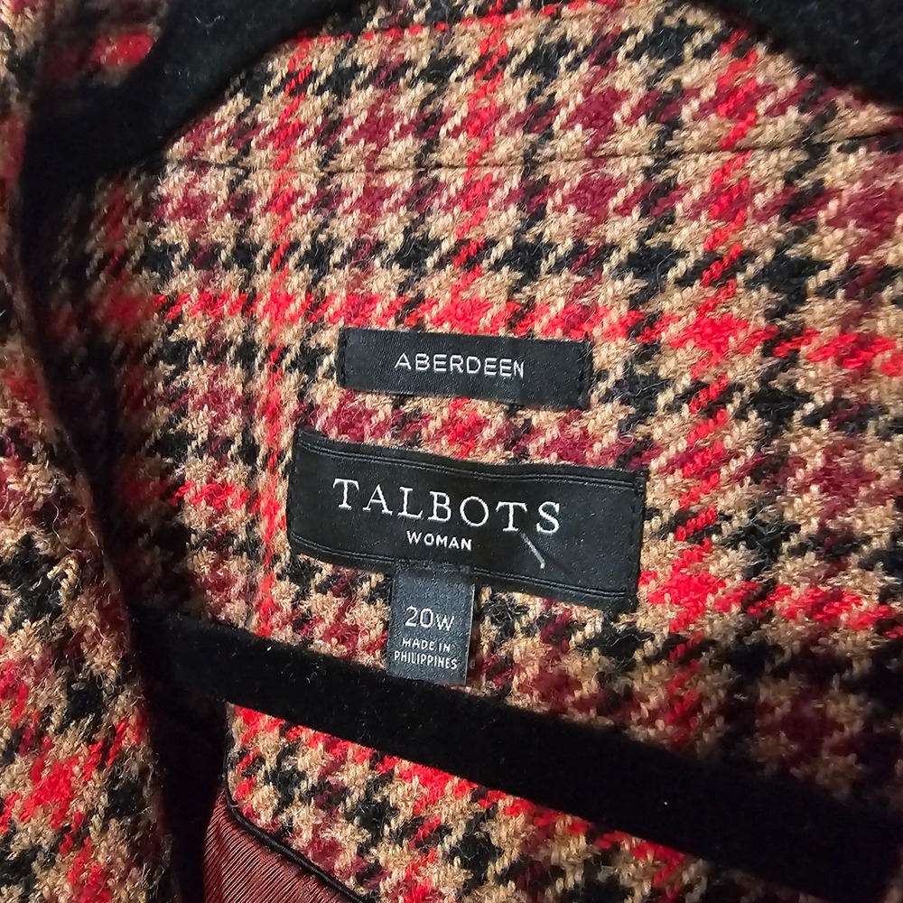Talbots Aberdeen Blazer 20W Red Houndstooth Plaid Wool Blend Academia Career - Picture 3 of 11